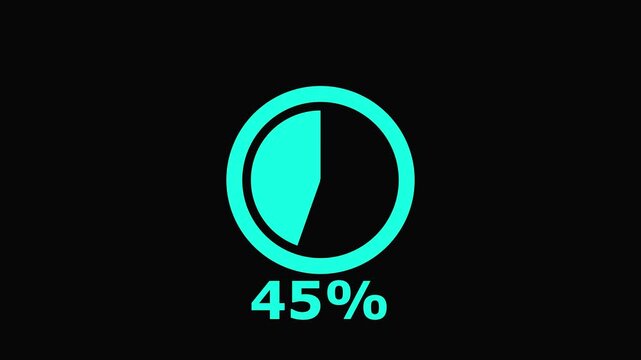 Loading progress indicator with 100 percent completion on black background with cyan color scheme for data visualization and digital interface.