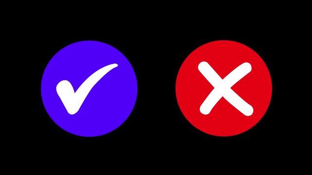 Animated checkmark and cross symbols set for user interface digital feedback, approval and rejection high-contrast motion for web development, software testing, and ux evaluation
