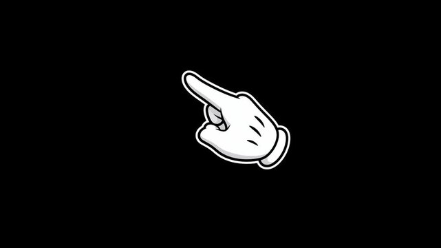 Cartoon White Glove Hand Pointing Left on Black Background, Animation Style Icon Motion Graphic