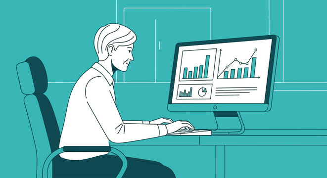 Businessman analyzing financial data on computer in modern office