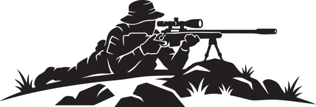 Sniper, hunter, rifle, silhouette, black, icon, vector, illustration, military, camouflage