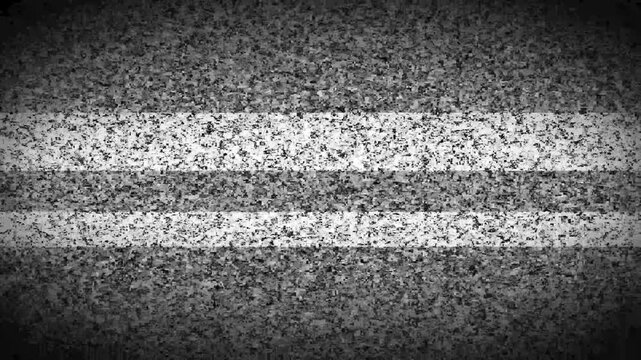 Authentic analog television static noise with glitchy horizontal interference lines and distorted monochrome grain texture for retro broadcast media effects and vintage cinematic signal loss