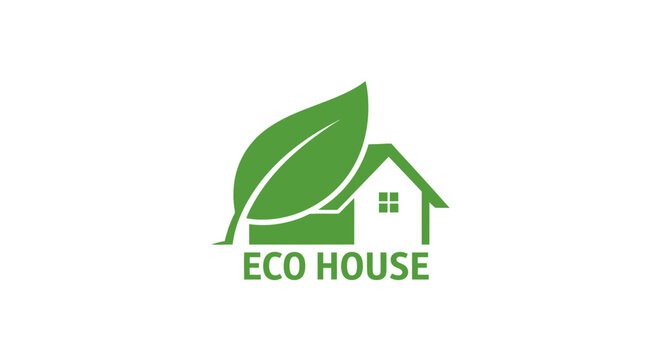 Eco house green leaf logo symbol.