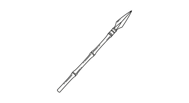 Hand-drawn bamboo spear with sharp metal tip, isolated on white background