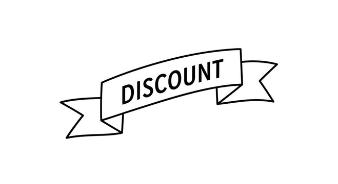 Hand-drawn banner with the word DISCOUNT in black ink on a white background