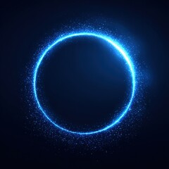 Fototapeta premium Glowing blue circle with particles on dark background, futuristic neon light effect