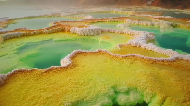 Sulphur Pools of Dallol Ethiopia: Neon Yellow and Green Salt Formations
