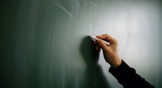 Hand writing on a chalkboard with white chalk