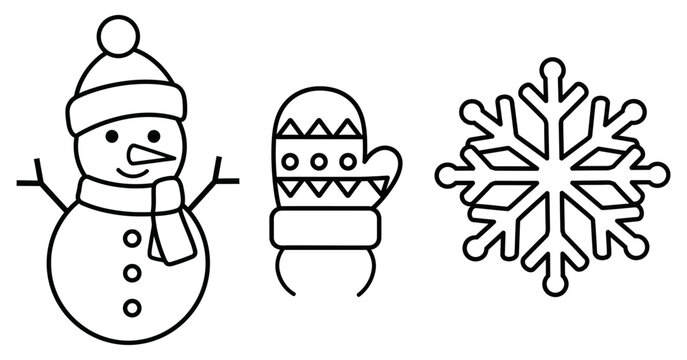 Winter icons snowman glove snowflake