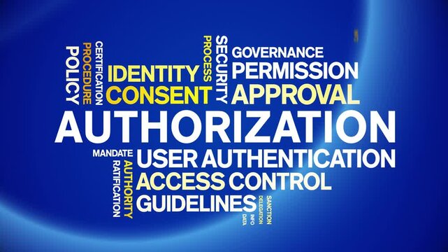 Authorization animated word cloud-text design animation tag kinetic typography seamless loop.