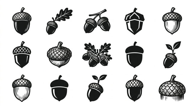 Collection of various acorn illustrations.