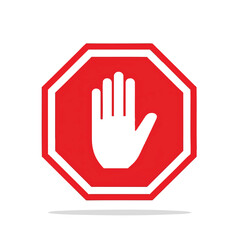 Fototapeta premium Red Octagon Stop Sign with White Hand Symbol.