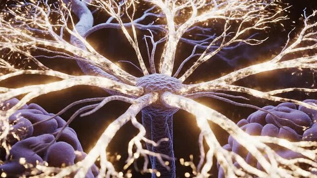 4K CGI Visualization of Light Sensitivity Pathway Activation in Neural Neurons and Nervous System Biology