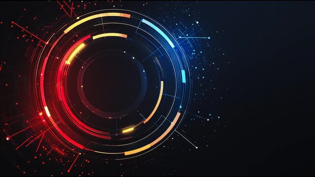 Abstract black background with Colorful circle lines. Digital future technology . Abstract business connection of lines from nodes innovation of communication in the network.