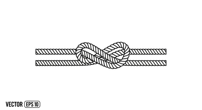 Double Overhand Knot Tied on Two Parallel Ropes, Nautical Theme, Vector Graphic