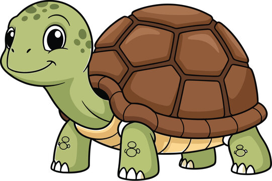 Cartoon turtle, green turtle, smiling turtle, vector animal