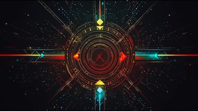 Abstract black background with Colorful circle lines. Digital future technology . Abstract business connection of lines from nodes innovation of communication in the network.