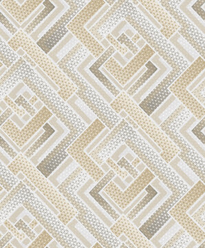 Seamless abstract background, modern Japanese geometric patchwork with traditional hemp leaf patterns in beige tones