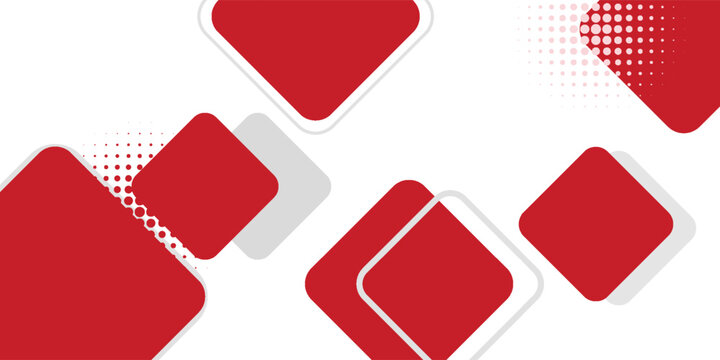 White background with abstract red grey square modern shapes decoration.