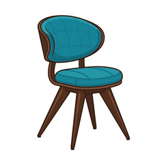 Fototapeta premium Retro armchair, stylized illustration, teal upholstery, wooden legs