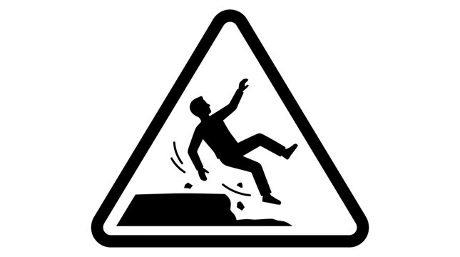 Triangular road hazard warning sign symbol.