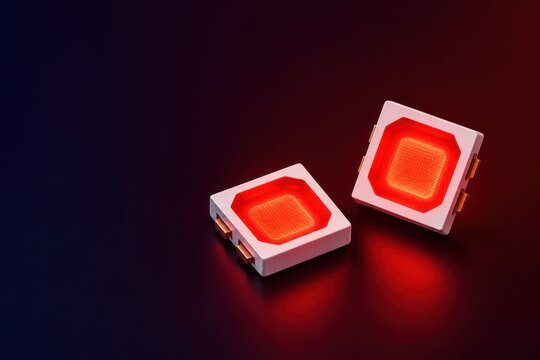 Red glowing LED chip modules on dark background