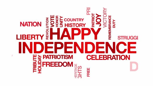 happy independence day concept Animated Tag Word Cloud kinetic typography, Text Design Animation typography seamless loop video motion graphics Intro Wordart tagcloud red type on white background bg b