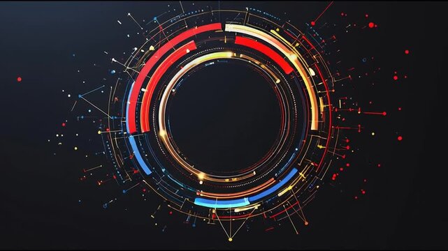 Abstract black background with Colorful circle lines. Digital future technology . Abstract business connection of lines from nodes innovation of communication in the network.