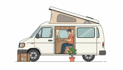 Fototapeta premium Camper van, motorhome interior, travel vehicle, recreational vehicle, RV, illustration