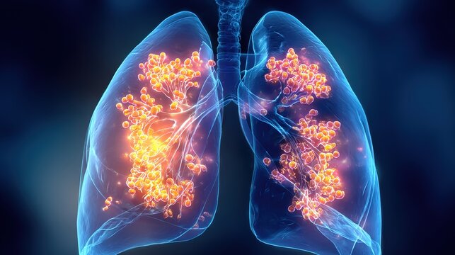 Cystic Fibrosis 3D medical anatomy illustration, genetic inherited chronic disease affecting lungs and digestive system, mucus buildup in respiratory tract and internal organs, respiratory disorder, 