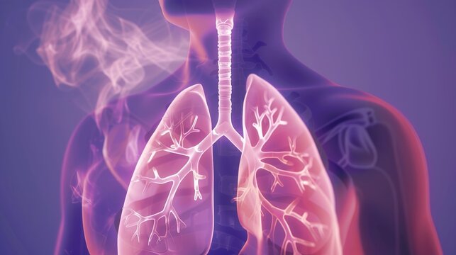 Cystic Fibrosis 3D medical anatomy illustration, genetic inherited chronic disease affecting lungs and digestive system, mucus buildup in respiratory tract and internal organs, respiratory disorder, 