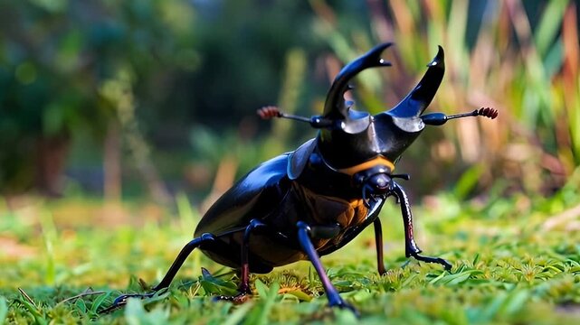 stag beetle on the grass