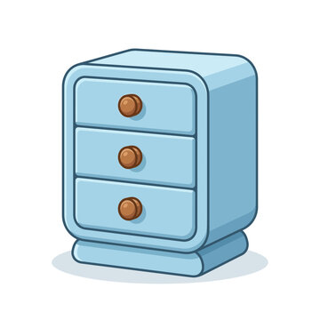 Retro blue bedside table with three drawers and wooden knobs