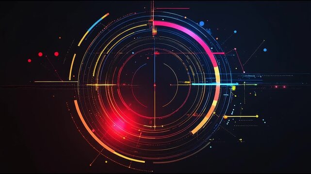 Abstract black background with Colorful circle lines. Digital future technology . Abstract business connection of lines from nodes innovation of communication in the network.