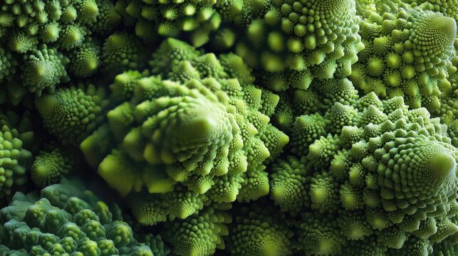 Intricate Patterns of Romanesco Broccoli Showcasing Natural Symmetry and Rich Green Shades in a Captivating Close-Up View of Fresh Vegetables