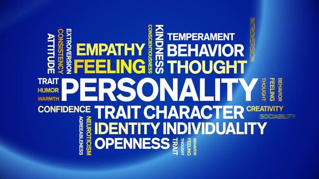 Personality animated word cloud-text design animation tag kinetic typography seamless loop.