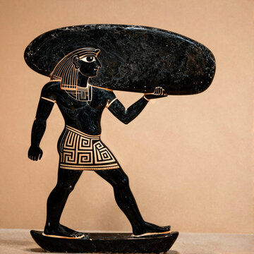 A cyclops depicted in the style of black-figure pottery