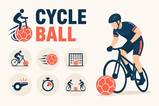 Cycle ball player on bicycle with ball isolated sports illustration