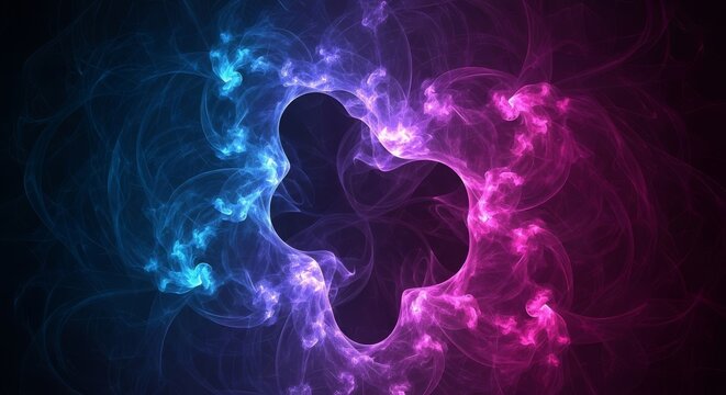 Ethereal fractal smoke swirls in vibrant shades of blue and pink, creating complex recursive patterns of glowing mist and detailed vapor, fractal, energy, vapor