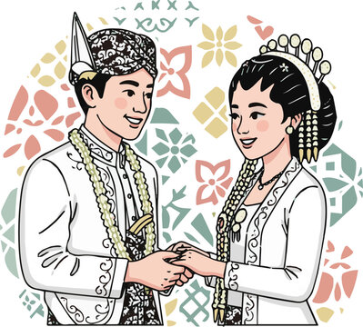 Flat Color Javanese Wedding Graphic for Traditional Invitation Design