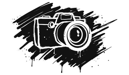 Spray painted graffiti Camera sign in black over white. Camera drip symbol. isolated on white background. vector illustration © Receh Lancar Jaya