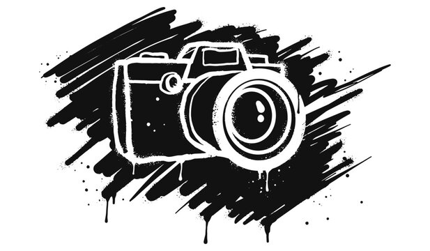 Spray painted graffiti Camera sign in black over white. Camera drip symbol. isolated on white background. vector illustration