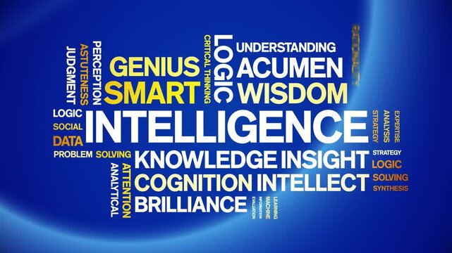intelligence animated word cloud-text design animation tag kinetic typography seamless loop.