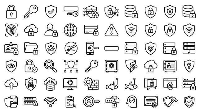 Collection of security and data protection icons in a grid layout.