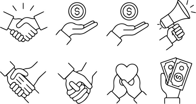 Donation and fundraising icons for charity