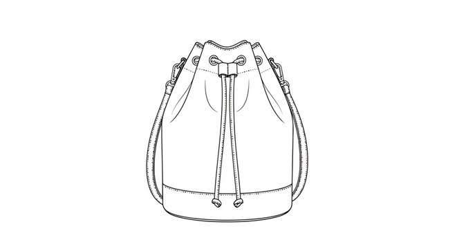 Drawstring Bag, Backpack, Handbag, Vector Illustration, Black Lines, Minimalist Design, Fashion Accessory