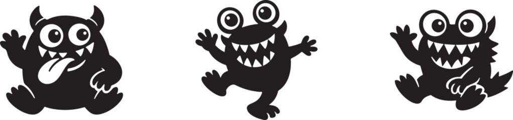 Obraz premium Funny monster icons vector set, cute cartoon creature symbols eps design.