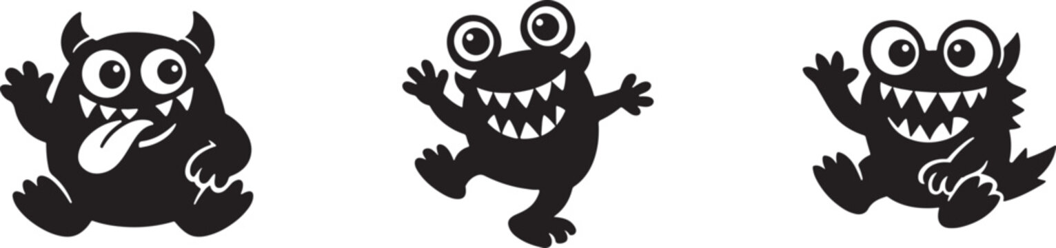 Funny monster icons vector set, cute cartoon creature symbols eps design.