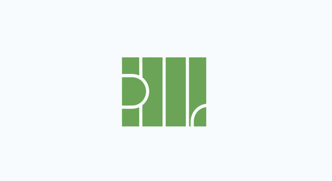 Green Abstract Geometric Shape with Lines and Curves.