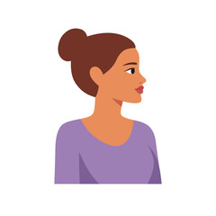 Flat vector profile portrait of a tan dark skin woman with bun hairstyle isolated on transparent background. Stylish modern female avatar illustration for beauty, fashion, social media, branding and d © Marina Storm